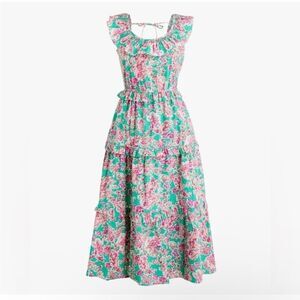 J.Crew Size 10 Printed Floral Ruffled Tiered Textured Swiss Dot Midi Dress